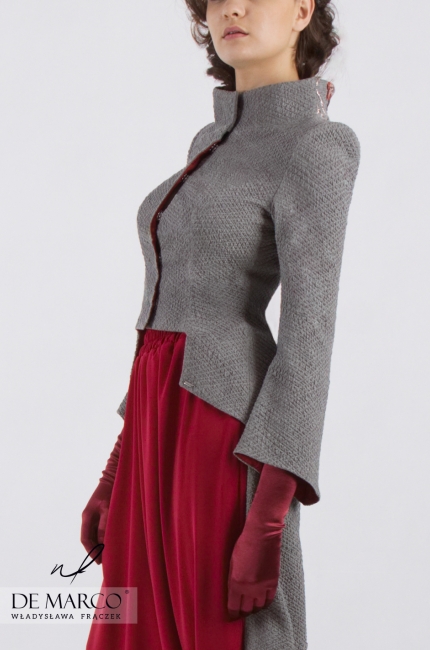 Innowacyjny żakiet w całości uszyty z tkaniny żakardowej Sława, De Marco - oryginalna odzież od projektantki