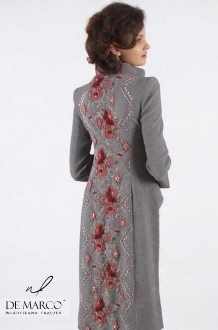 Śliczny płaszczyk żakardowy z motywem kwiatowym na wykwintne bale Sława, Stylowa odzież damska 2020