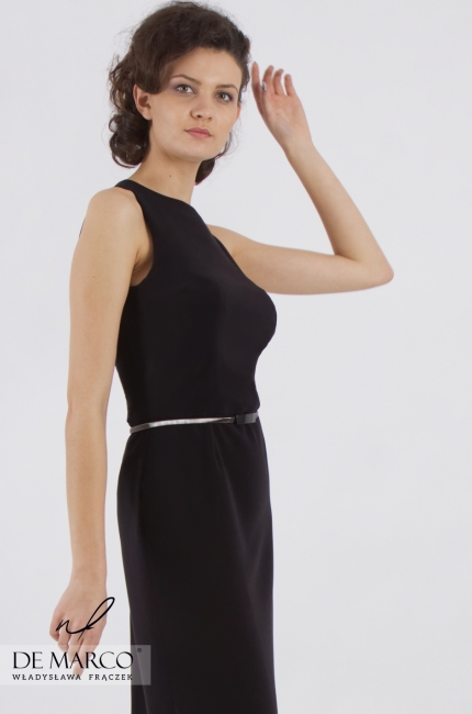 Wizytowa sukienka w kolorze czarnym z drobinkami srebra Fortuna, Ołówkowe sukienki 2020