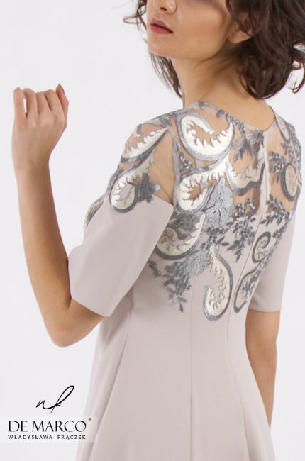 Luksusowa sukienka maxi w kolorze beżowym Luna, Eleganckie sukienki na wesele 2020