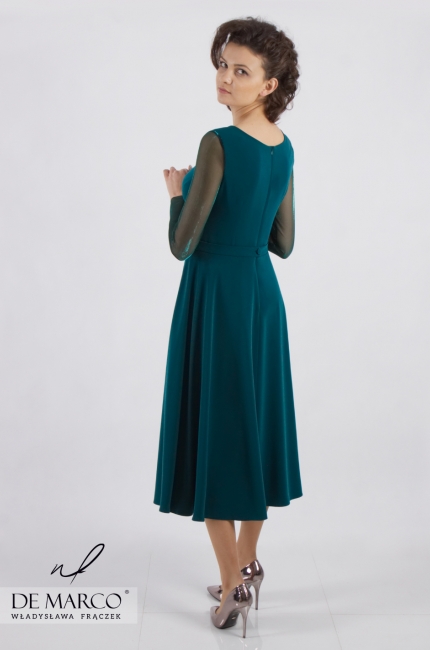 Wyjątkowo piękna sukienka do połowy łydki Kaliope, Zielone sukienki na wesele 2020