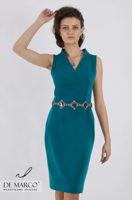 Śliczna zielona sukienka Dafne z najnowszej kolekcji ekskluzywnej odzieży od De Marco. Elegancka moda weselna dla mamy