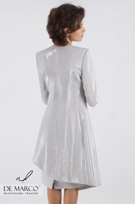 Najpiękniejszy płaszczyk w kolorze srebrnym szyty na miarę w De Marco Galatea, Online sklep z ekskluzywna odzieżą
