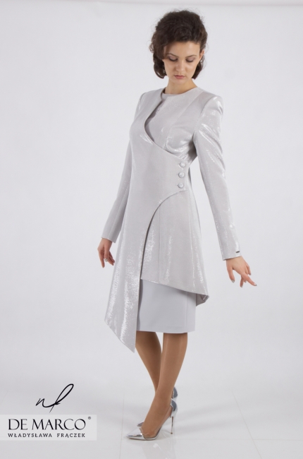 Unikatowy płaszcz szyty na miarę u Polskiej projektantki mody Galatea, Reprezentatywny płaszcz dla dojrzałych kobiet po 40 lub 50