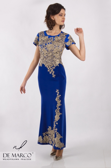 Maxi sukienka z złota gipiurą Kora, Najpiękniejsze kreacje weselne od De Marco