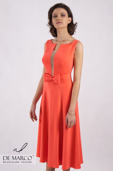 Luksusowa sukienka dla siostry Pana Młodego na ślub Asteria, Pomarańczowe sukienki 2020