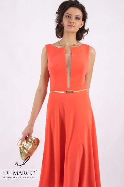Fantastyczna sukienka w kolorze pomarańczowym na imprezy okolicznościowe latem Asteria, De Marco 2020