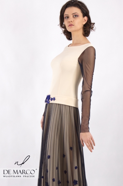 Maxi sukienka o fasonie rozkloszowanym na uroczysty bal lub ekskluzywną galę Demeter, Projektowanie w De Marco