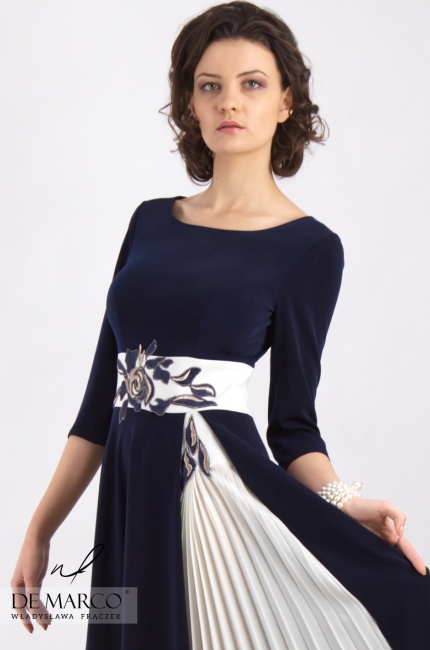 Unikatowa sukienka z plisowanką dla mamy na ślub syna lub córki Rea, Szycie na miarę u projektantki