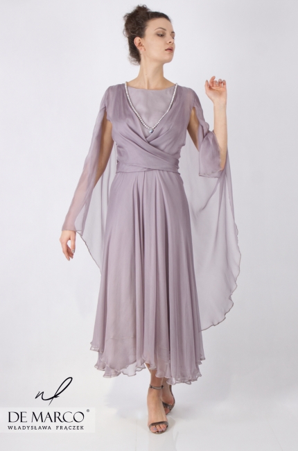 Flared silk dress with a unique coat Sybilla, Exclusive women's clothing 2020