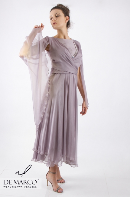 Stunningly beautiful dress with maxi length and flared cut Sybilla, Sewing tailored to the designer