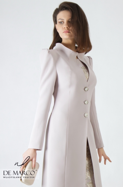 Eleganckie płaszcze i sukienki na wesele dla pań dojrzałych Halia, Salon Mody De Marco Szycie na miarę Bydgoszcz, Radom, Brzeszcze, Kraków, Poznań, Warszawa, Bielsko, Kalwaria, Częstochowa, Katowice, Olsztyn, Lublin, Szczecin, Opole, Tychy, Pszczyna