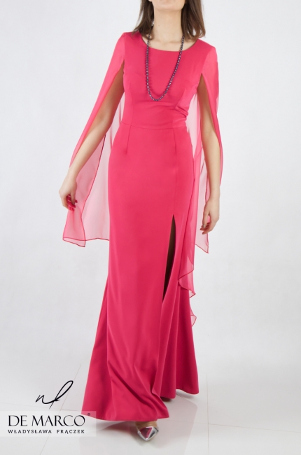 Długa suknia w kolorze różowym dla mamy wesela Eufemia, Szycie na miarę dla mam XXL