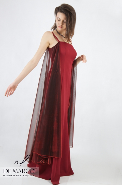 Maksi sukienka wieczorowa w kolorze bordowym Erazma, Szycie na miarę nietypowych rozmiarów