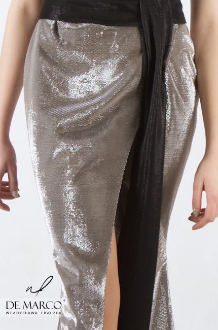 Urzekająca suknia uszyta z bogato zdobionej srebrnej tkaniny Lorena, Szycie na miarę dla puszystych kobiet