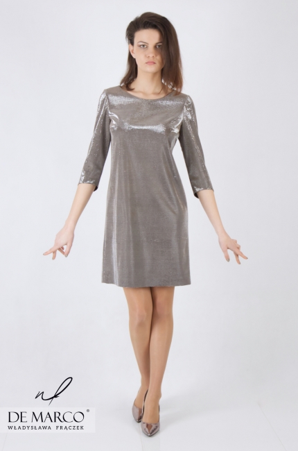 Silver dress with elbow sleeves Filona, Elegant dresses for women XXL