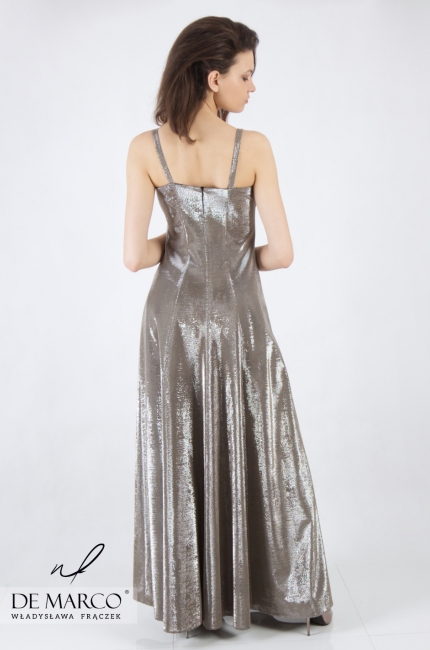 Srebrna suknia maxi dla kobiet o wyszukanym guście Idalia, Długa moda maxi 2020