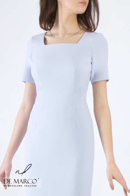 Niebieska kreacja wizytowa od Polskiego producenta ekskluzywnej odzieży damskiej Hilariona, Sklep stacjonarny