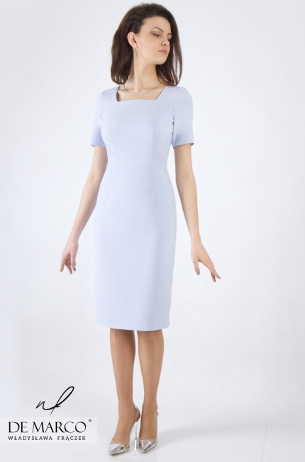 Wizytowa sukienka w kolorze niebieskim Hilariona, Najnowsze stylizacje od De Marco