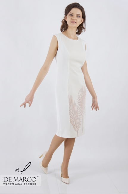 Klasyczna sukienka ołówkowa uszyta z oryginalnej tkaniny żakardowej Leoncja, Szycie na miarę u Polskiego producenta
