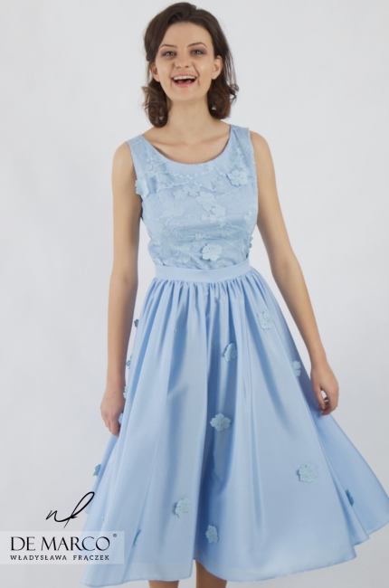 Rozkloszowana sukienka dla siostry Pana Młodego Kinga, Ekskluzywna odzież damska od De Marco