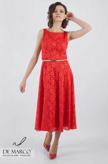 Czerwona sukienka na prestiżowe imprezy Dajana II, Eleganckie sukienki koronkowe