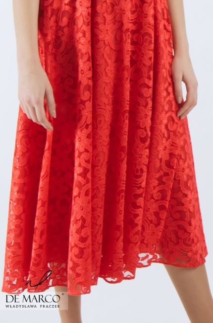 Koronkowa sukienka w kolorze czerwonym na ceremonie odbywające się na świeżym powietrzu Dajana II, De Marco sklep online