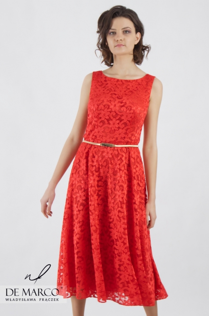 Czarująca sukienka czerwona z nowoczesnym żakietem Dajana II, Moda ślubna 2020