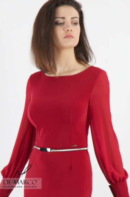 Rubinowa sukienka na spotkania z ważnymi osobistościami Psyche II, Ekskluzywna odzież biznesowa