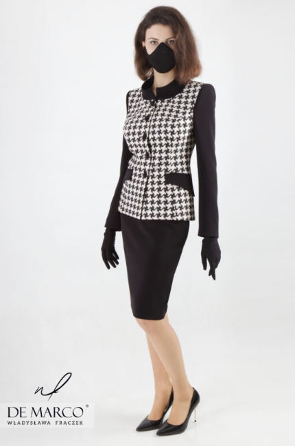 Exclusive business women's skirt suit with an elegant face mask as a gift, Online store by Polish designer W. Frączek