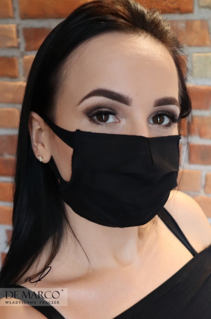 Luksusowa czarna wielorazowa maseczka na twarz od polskiej projektantki ekskluzywnych ubrań, Sklep internetowy De Marco