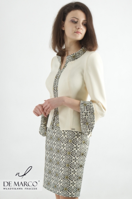 Suit with jacquard inserts Kaliksta, Tailoring made to the fashion designer from Frydrychowice