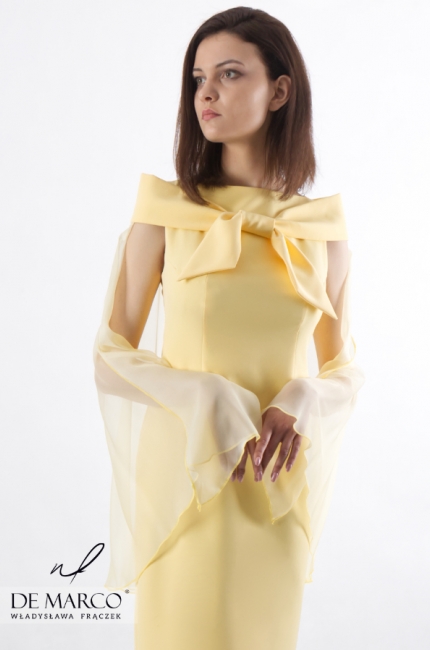 Luksusowa sukienka w kolorze żółtym Mirona, Piękna sukienka ołówkowa