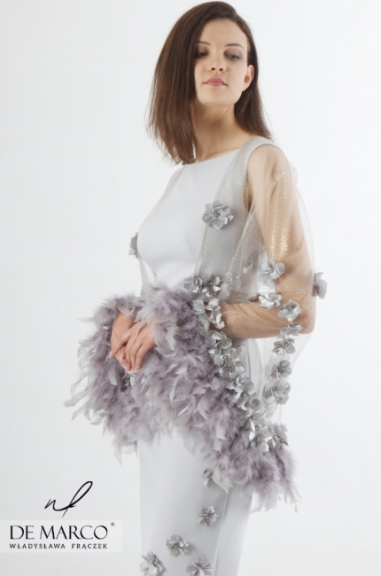 Fantastyczna sukienka za kolano z kwiatkami 3D Lena, Luksusowe sukienki wieczorowe