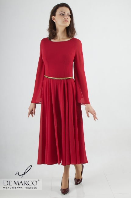 Wyjątkowa czerwona sukienka wizytowa od polskiej projektantki Władysławy Frączek