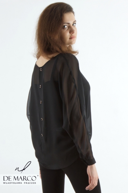 Bluzka damska w stylu casual o kroju oversize. Najmodniejsze czarne bluzki wizytowe