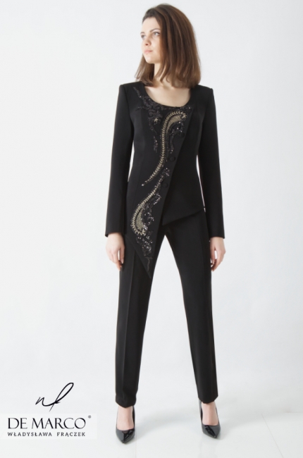 Exclusive women's suits De Marco. Evening outfits with trousers for elegant women.