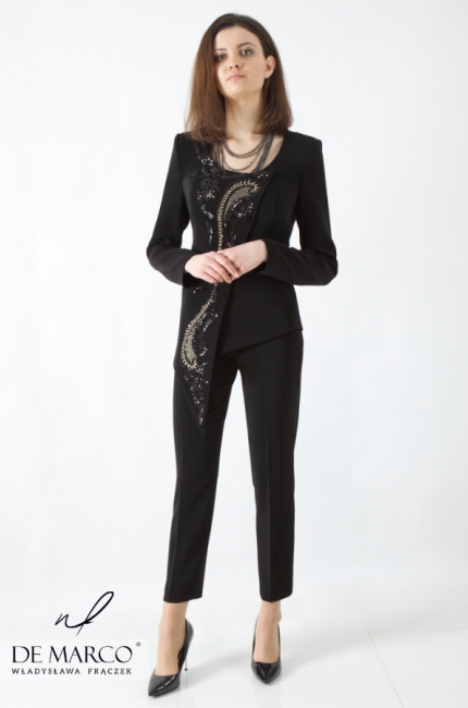 Modern women's evening dress with trousers