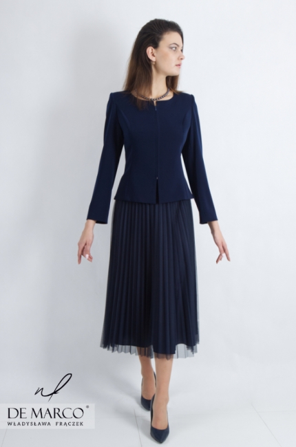 Elegant navy blue women's sets with a De Marco skirt