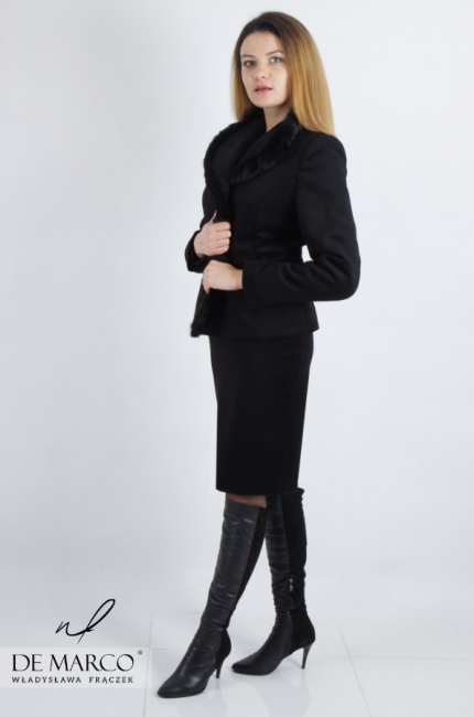 Elegant winter women's costume. A two-piece winter set made of Polish cashmere wool. De Marco online store