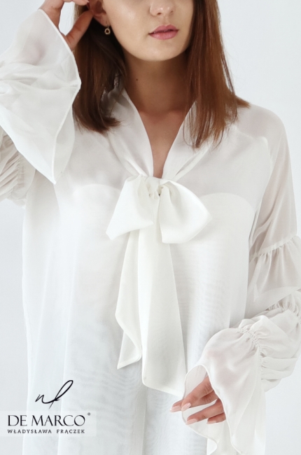 Wyjątkowa elegancka bluzka damska z wiązaniem przy dekolcie
