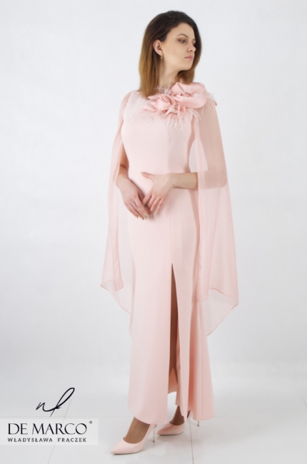 Exclusive maxi evening dress from Daniela with a silk scarf. Unique evening outfits. De Marco online store