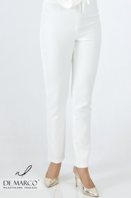 Białe spodnie z żakietem stylizacje. Eleganckie komplety w bieli na lato