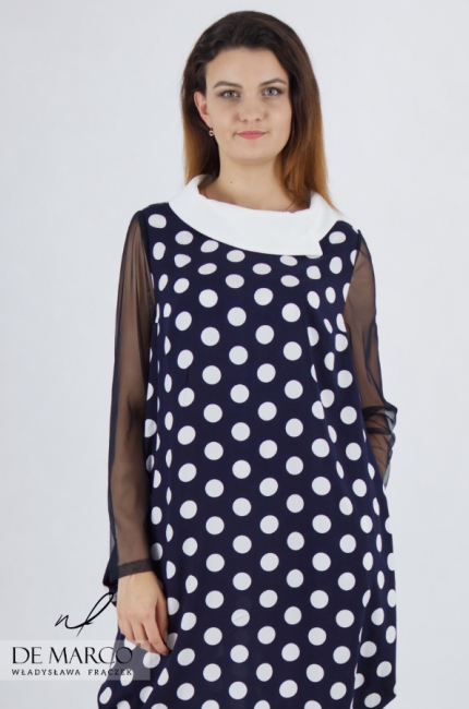 An oversize formal dress sewn in Poland. The most fashionable oversized polka dot dress with a collar. De Marco online store