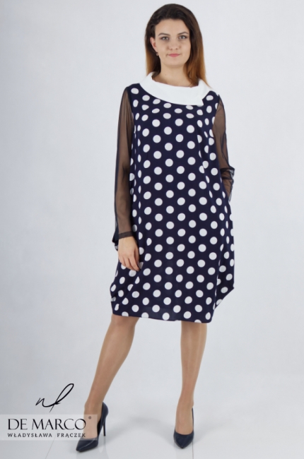 Loose oversize polka dot dress, perfect for an apple figure. Dresses masking the belly area. Made to measure De Marco