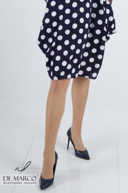 Elegant maternity dress for important events and celebrations. Retro polka dot maternity dress