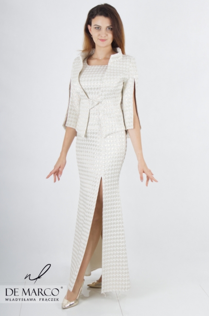 Exclusive women's jacquard formal set. Creamy formal dress for prestigious ceremonies and galas