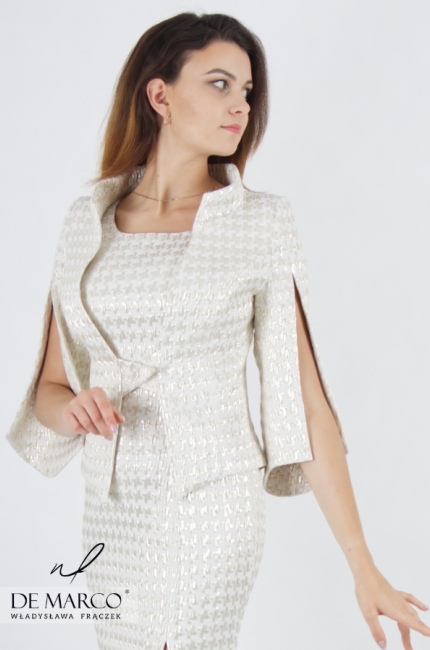 Exclusive jacquard ball gown evening dress with a slit. De Marco online store