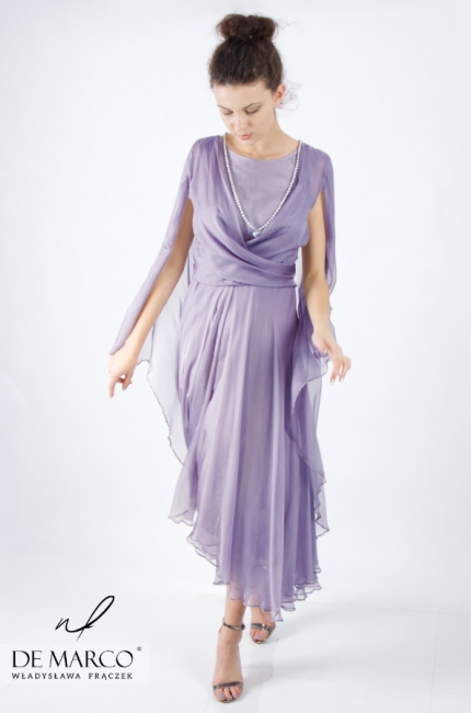 Modna wytworna sukienka midi z jedwaniu. Idealna sukienka dla alergików