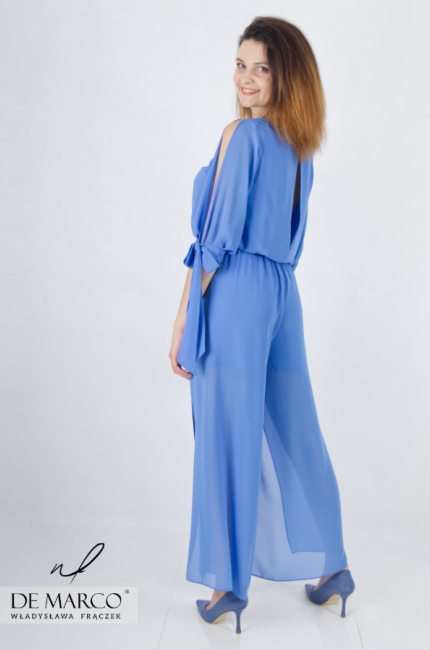 Fashionable summer blue women's formal jumpsuit from the designer